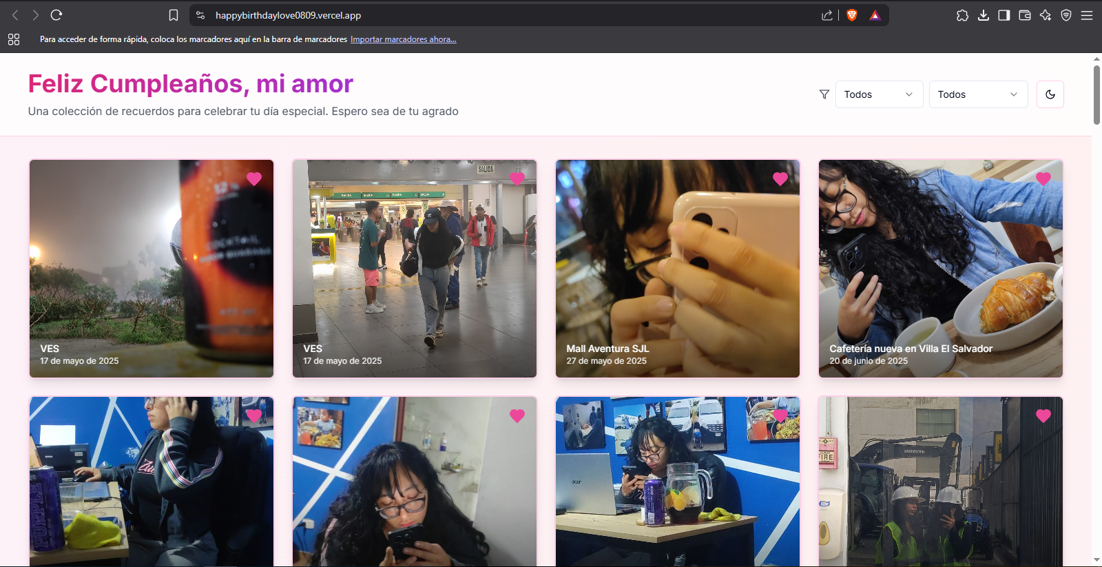 Captura de pantalla de la Galería de Momentos