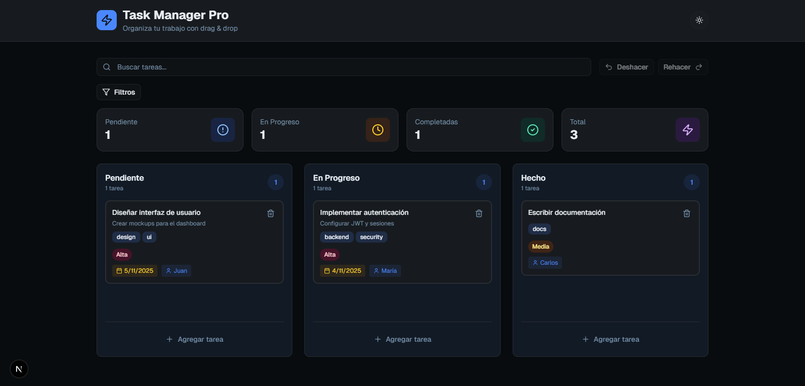 Captura de pantalla del kanban-board